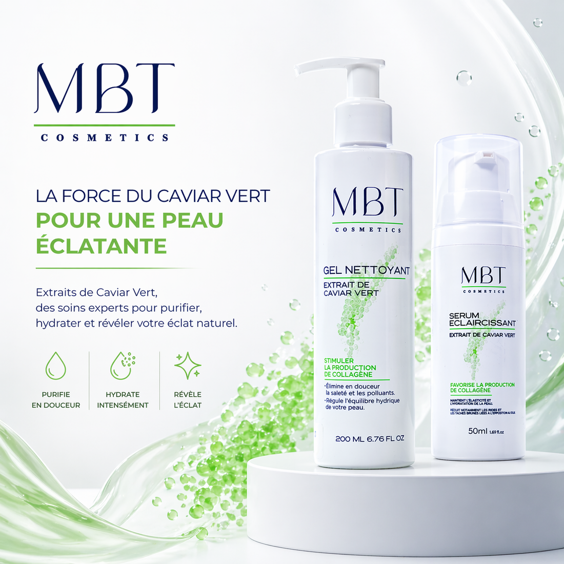 Soin visage anti imperfections, caviar vert, anti taches, anti age, anti rides, hydratation, production de collagène, acide niacinamide